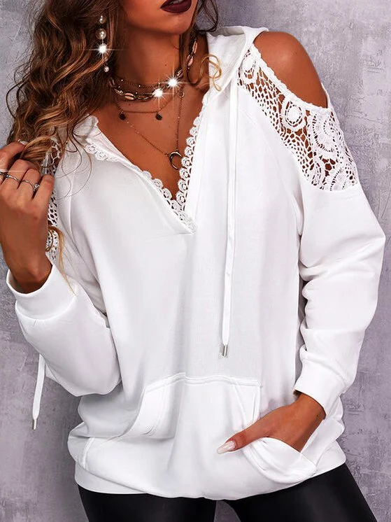 Women Casual Plain Autumn Polyester V Neck Daily Regular H-Line Regular Size Sweatshirts