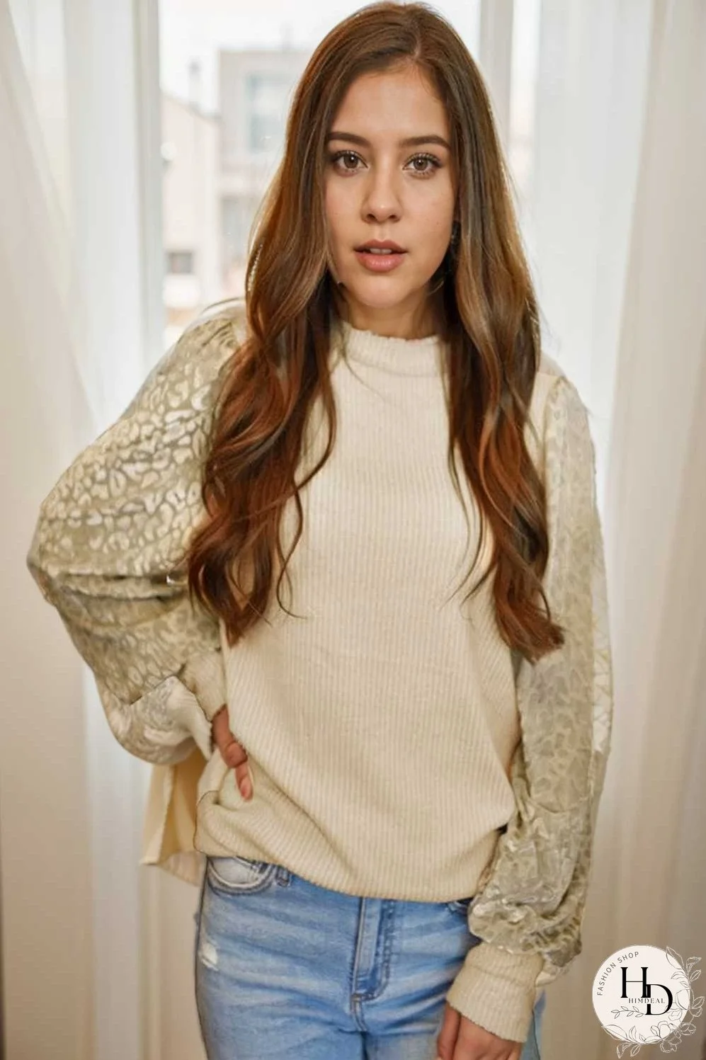 women s loose fit leopard print knit pullover with round neck and casual style top