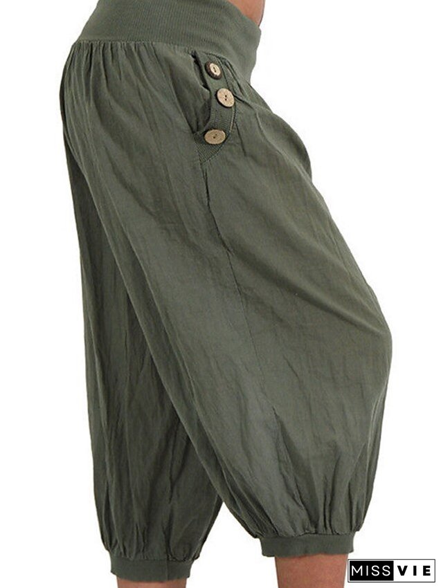 Women's Plus Size Harem Capri Shorts Solid Color Sporty Casual Casual Daily Natural Calf-length Spring Fall Green Blue