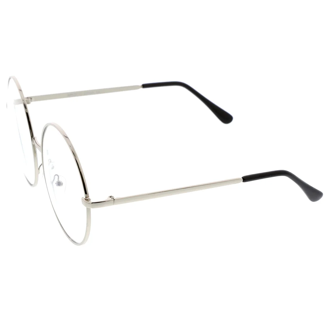 Oversize Metal Frame Slim Temple Clear Lens Round Eyeglasses 60mm