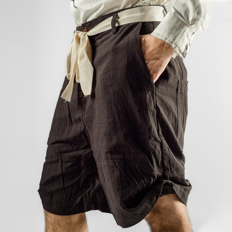 Men's Vintage Cotton and Linen Adjustable Waistband Shorts
