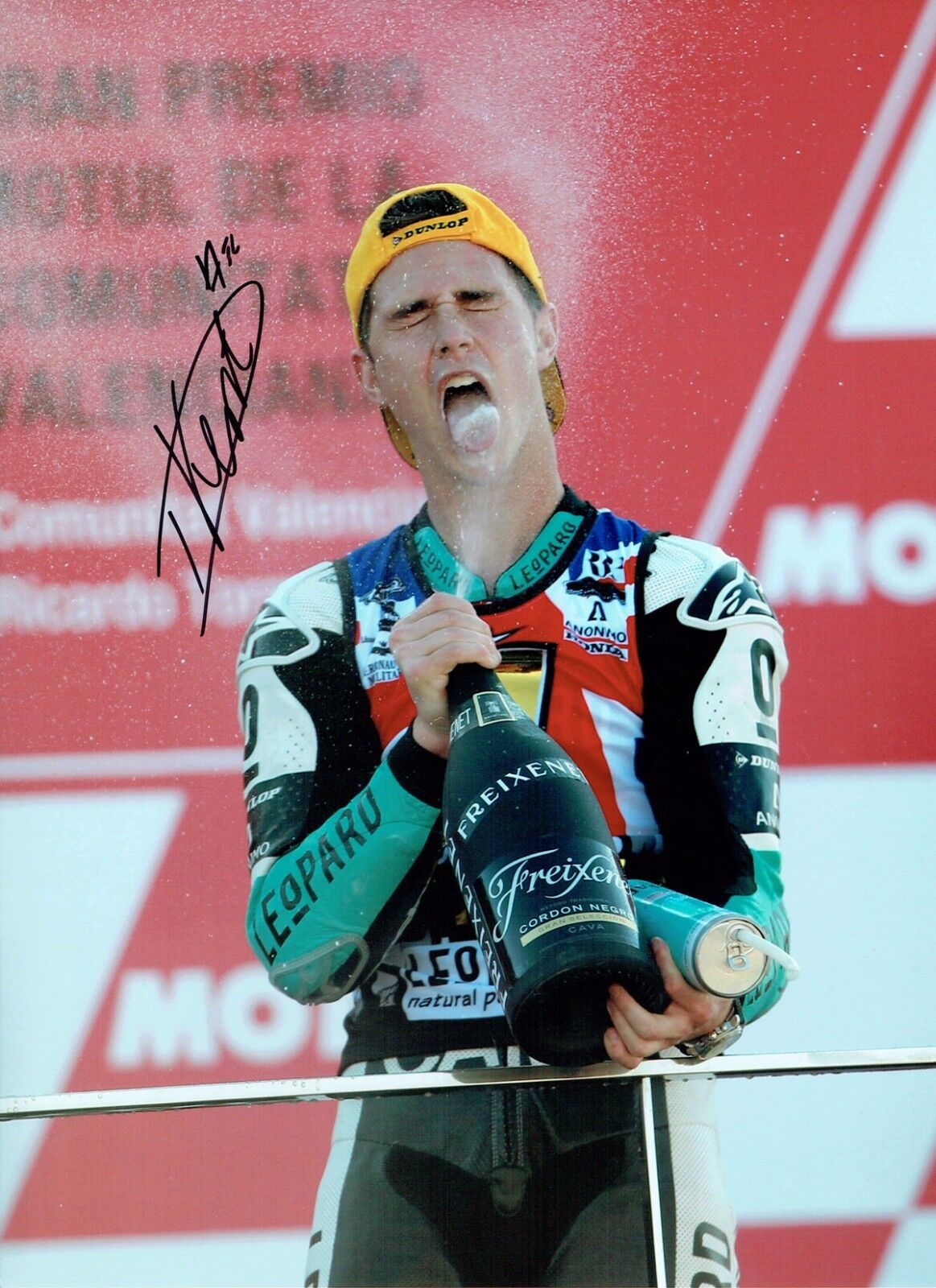 Danny KENT SIGNED MOTO2 AUTOGRAPH 16x12 Kalex Photo Poster painting AFTAL COA Podium Celebration