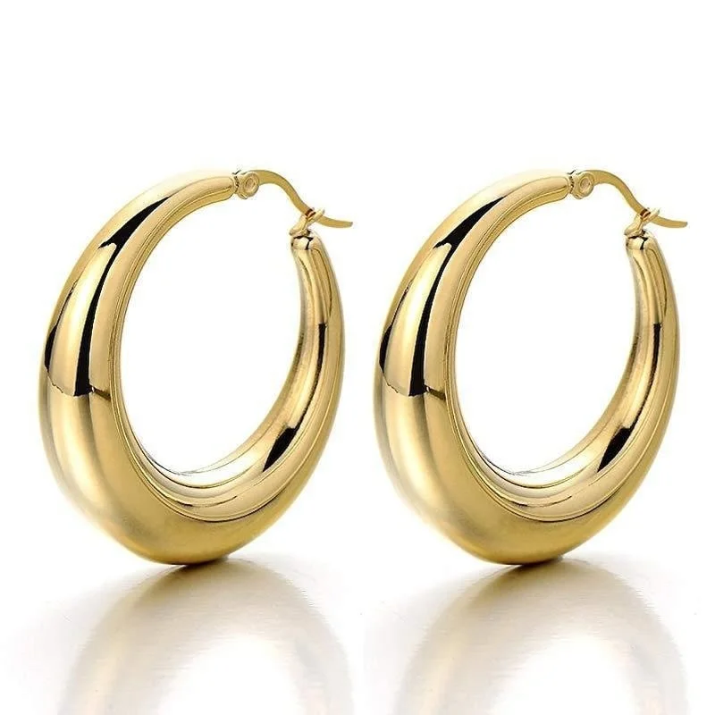 Fashion Gold color Thick Hoops - Gold Color Thick Hoop Earrings - Simple Thick Hoops - Light Weight Hoops