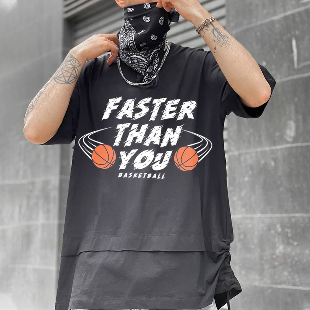 Retro Basketball Print Street Trend Men's T-Shirt、、URBENIE
