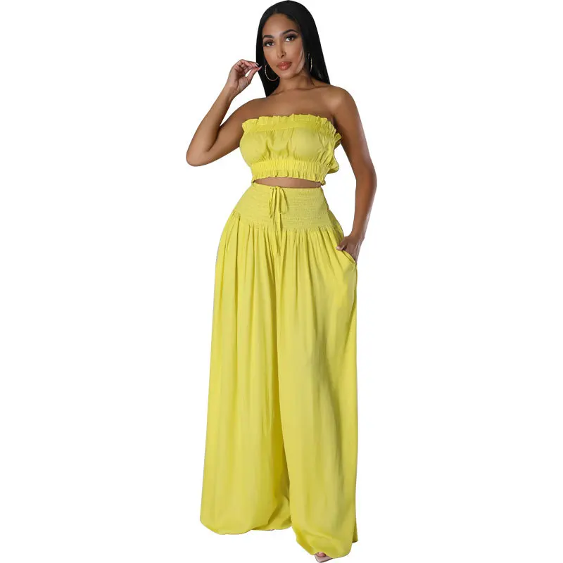 Megaarcadee Elegant Tracksuit Woman Clothes Two Piece Set Women Sexy Club Sleeveless Top and High-waisted Wide-leg Pants Set Casual Summer