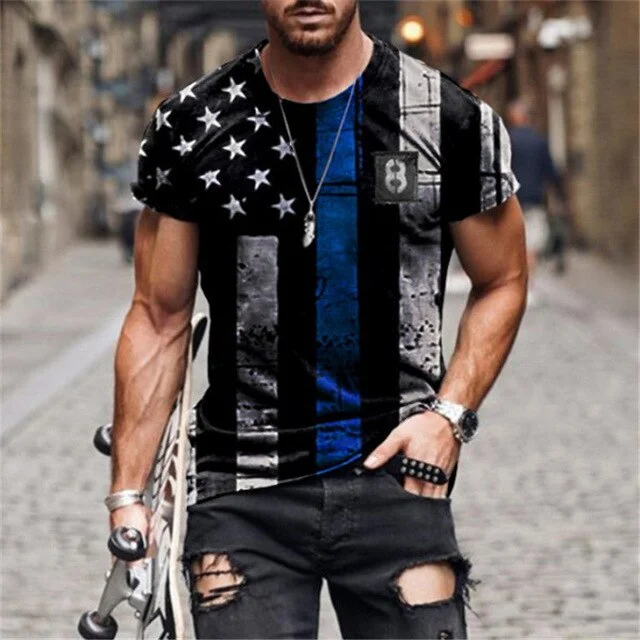 Fashion American Flag Vintage Eagle 3D Print T-Shirt Men Harajuku Style Hip Hop Short Sleeve Streetwear Pullovers Men Clothing