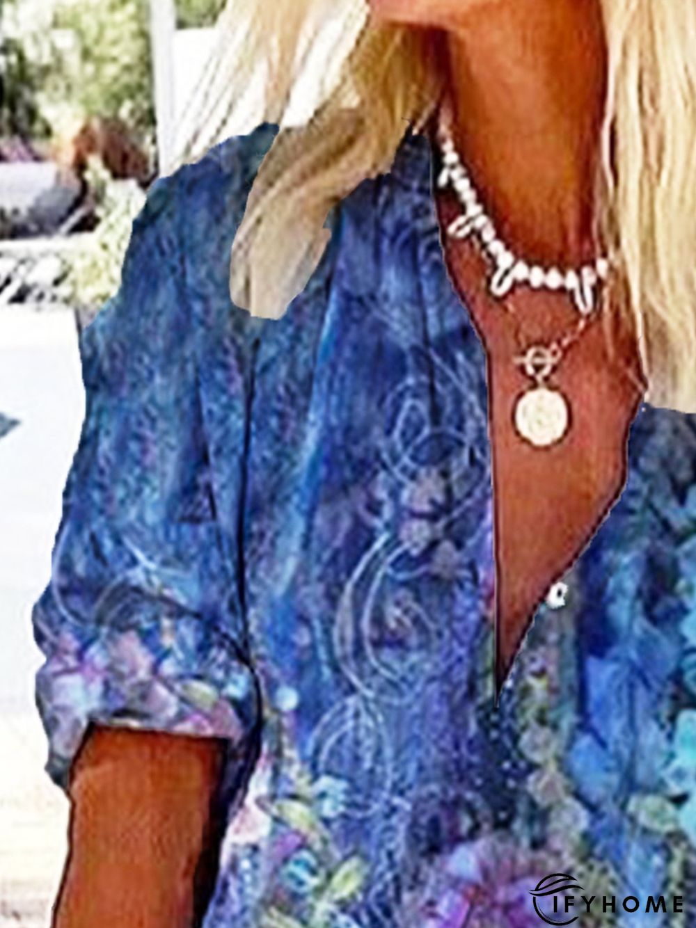 Vintage 3/4 Sleeve Floral Printed V Neck Casual Top | IFYHOME