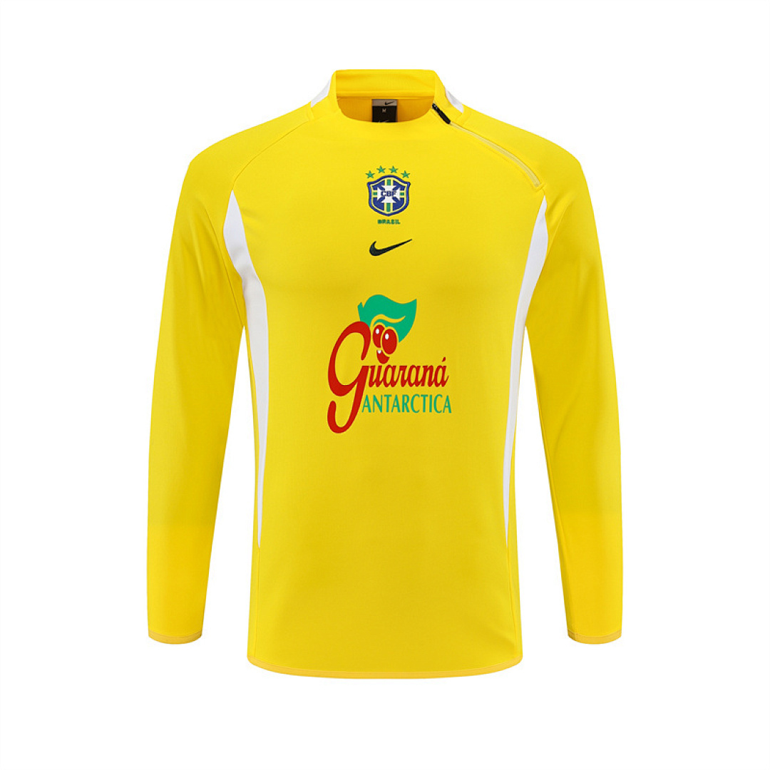 2002 Retro Brazil Half-pulled Training Suit Yellow Football Jersey 1:1 Thai Quality joyfball