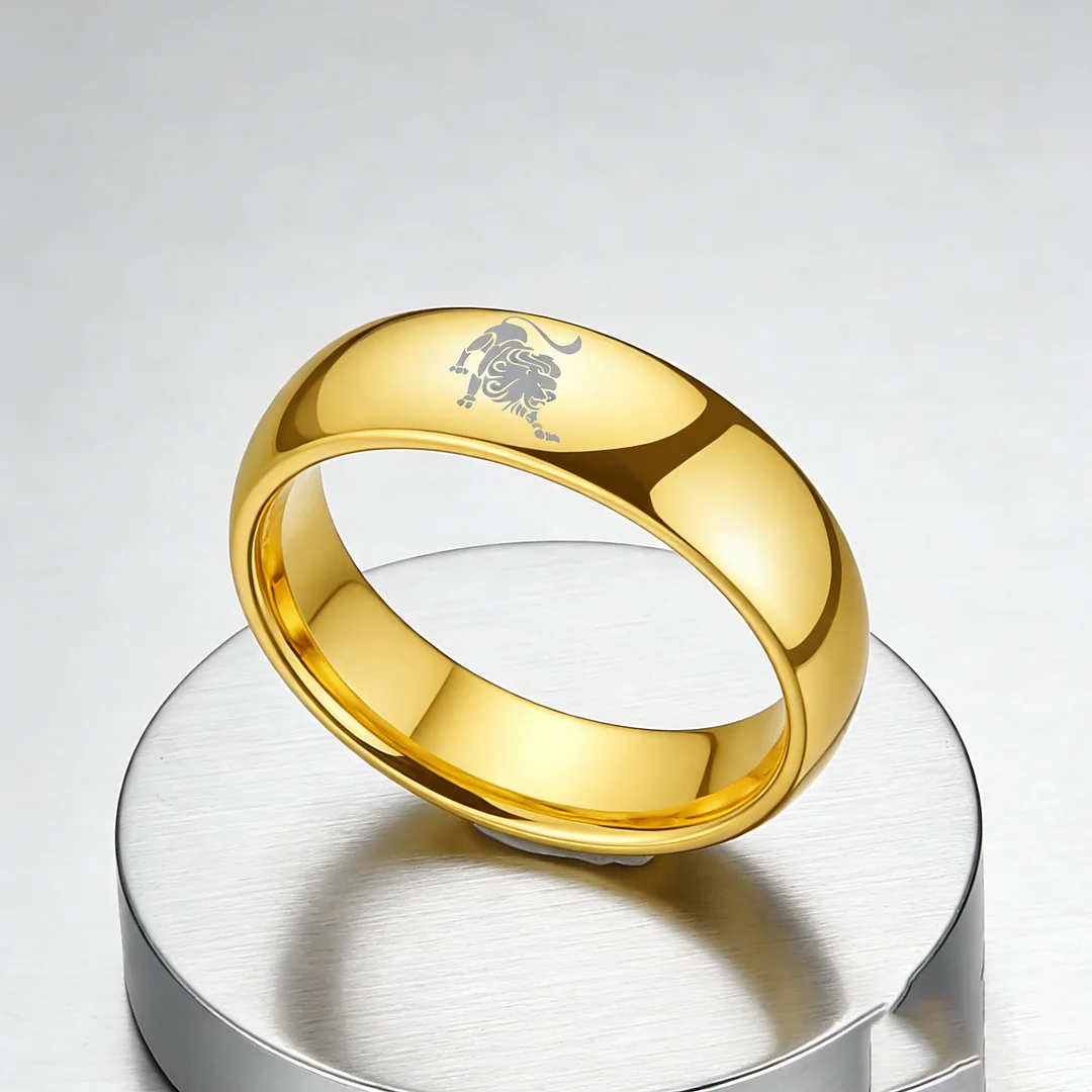 Womens Or Mens Leo Tungsten Carbide Wedding Rings Gold Domed Top Couples Bands 4MM 6MM 8MM