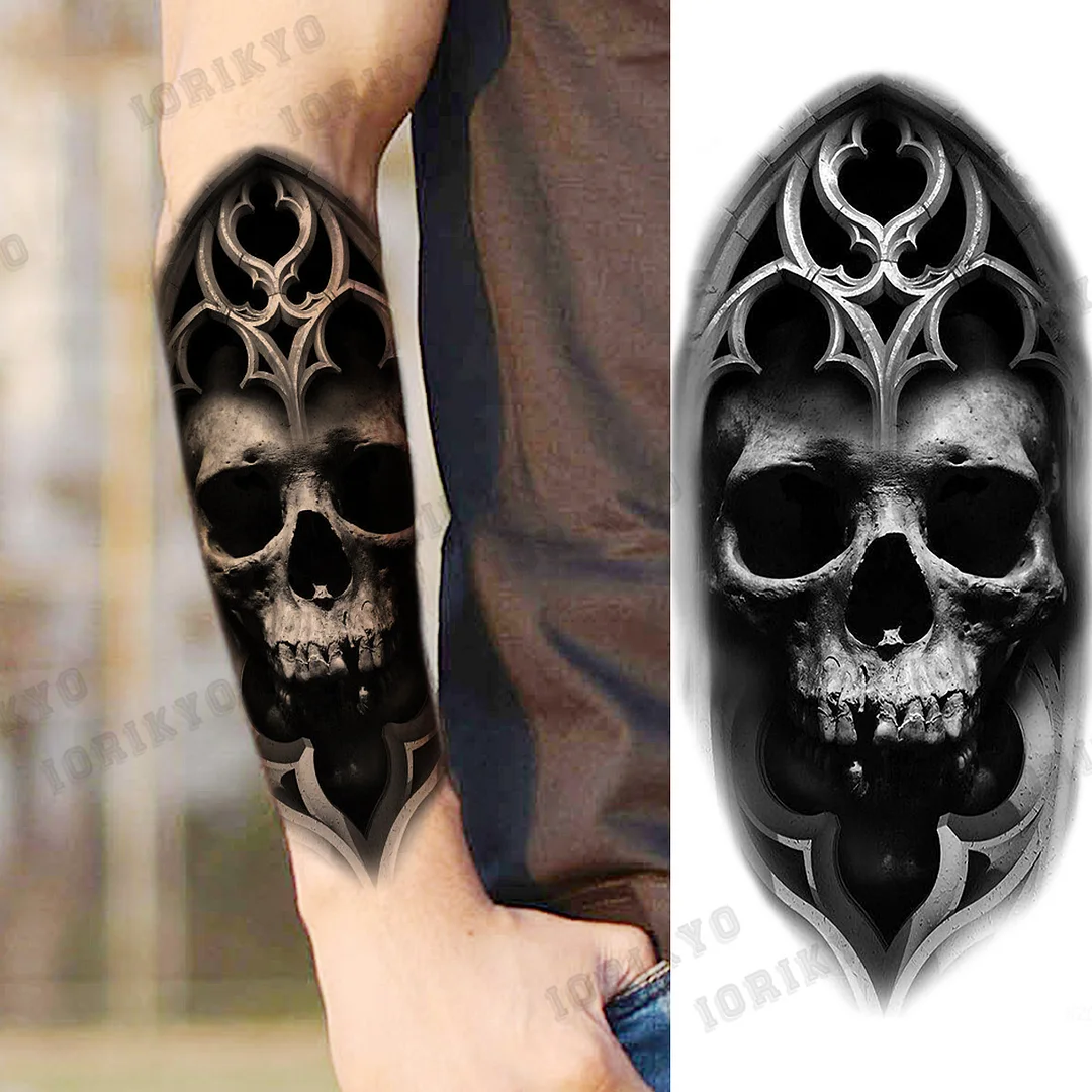 Sdrawing Devil Skeleton Temporary Tattoos For Men Adult Women Wolf Compass Gangster Fake Tattoo Washable Body Art Tatoo Sticker