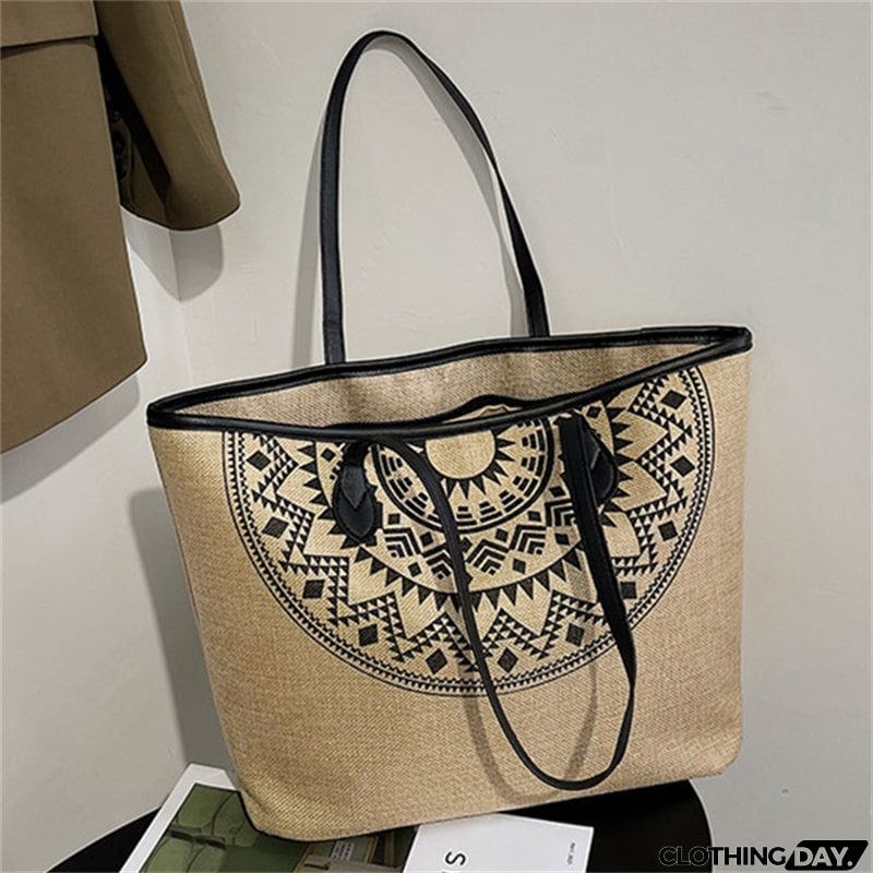 Women's Cotton Linen Printed Simple Commuting Handbags