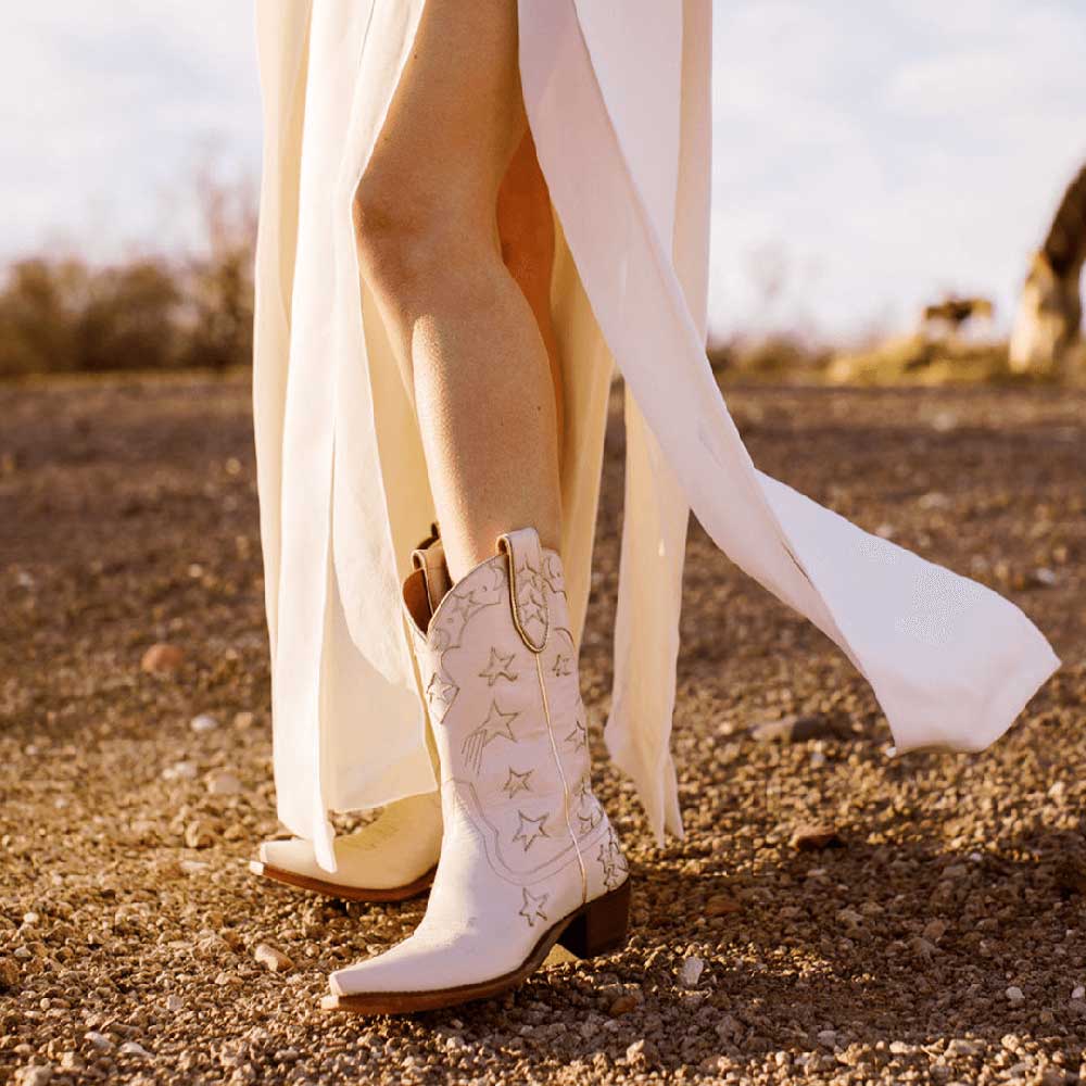 White Vegan Leather Cowboy Boots – Star & Moon Western Boots for Women Nicepairs