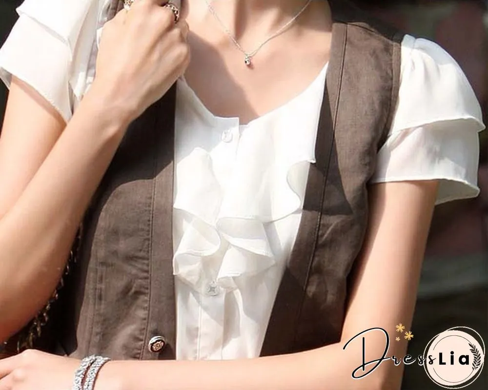 Spring Summer New Women Clothing Girl Casual Bow tie Short Sleeve Chiffon Blouse Shirt