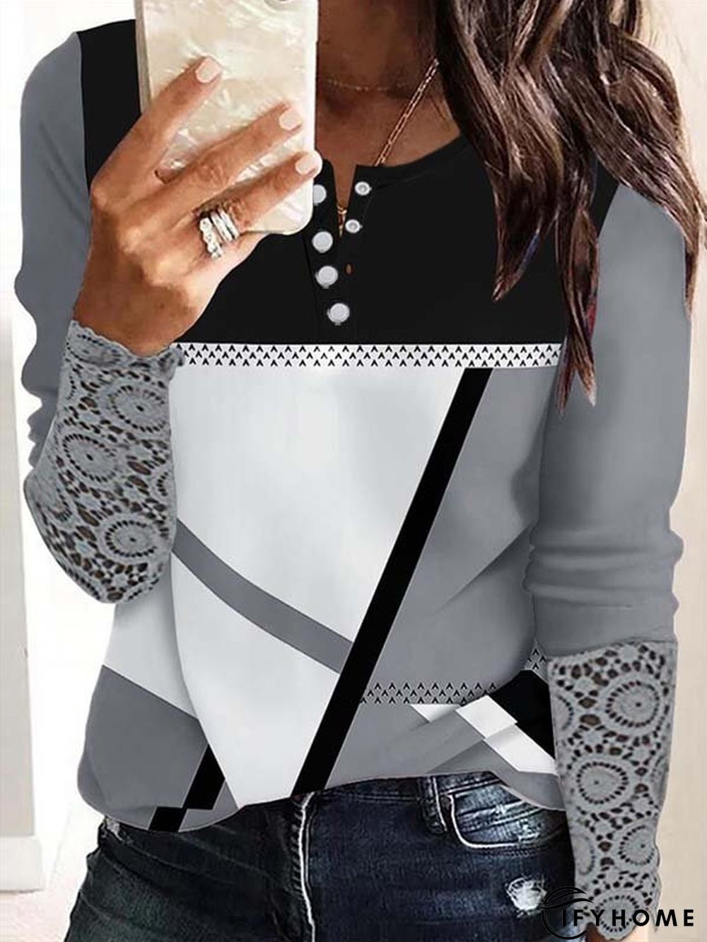 Color Block Casual V Neck T-Shirt | IFYHOME