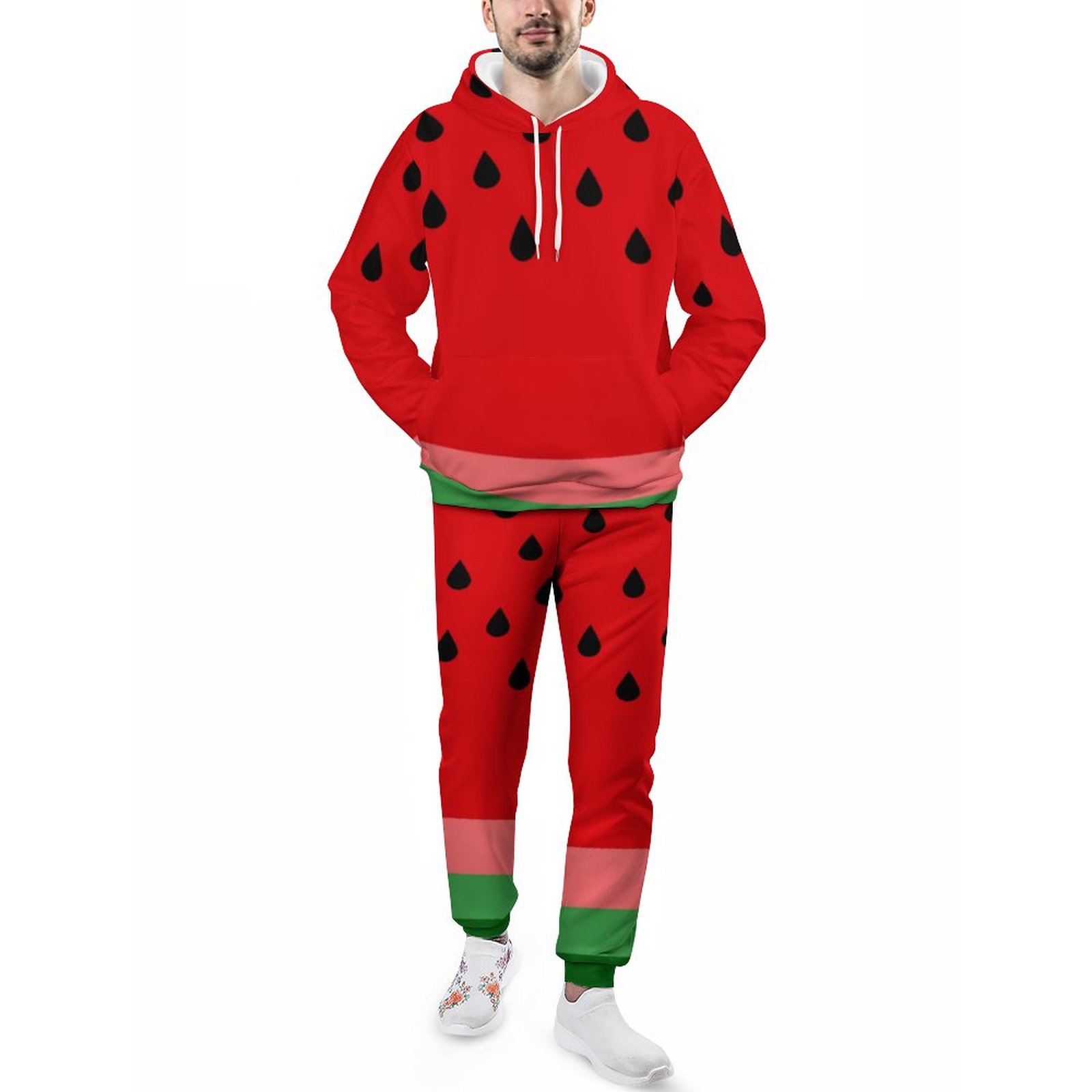 Funny Watermelon Men's Sweatsuits Set Guys Streetwear Athletic Pullover And Sweatpants Suit Outfit S-5Xl