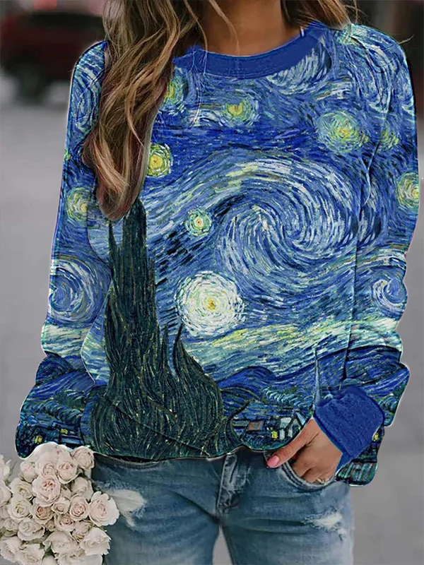 VChics Van Gogh Starry Sky Printed Casual Pullover