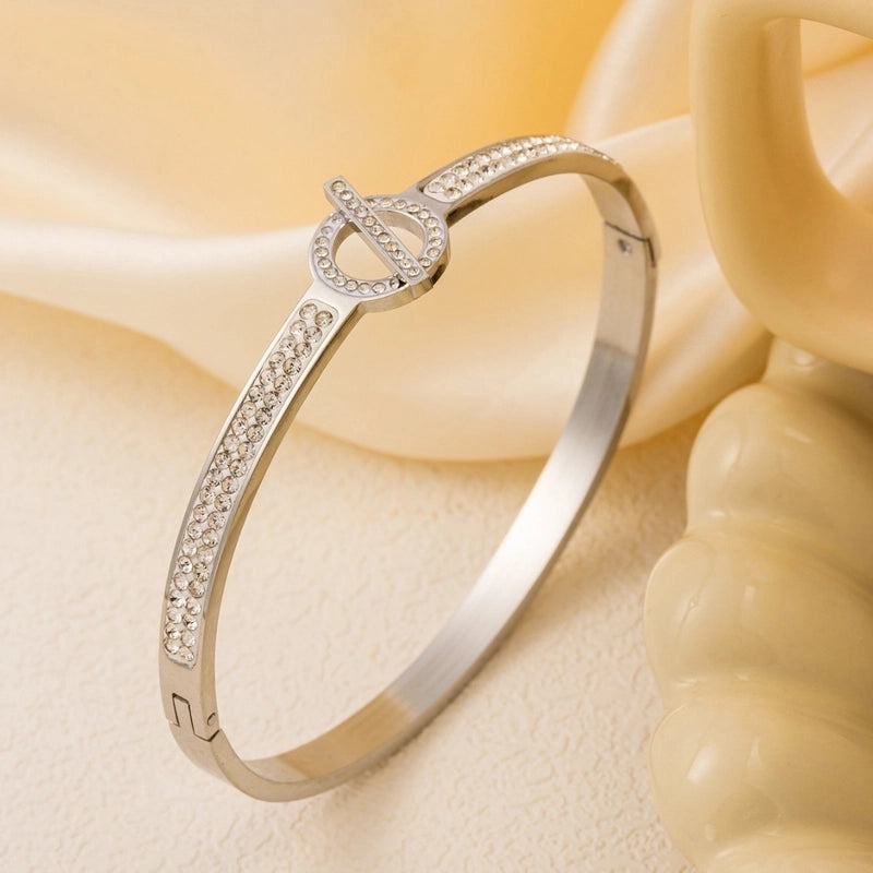 Casual Elegant Geometric 304 Stainless Steel 18K Gold Plated Rose Gold Plated Zircon Bangle In Bulk