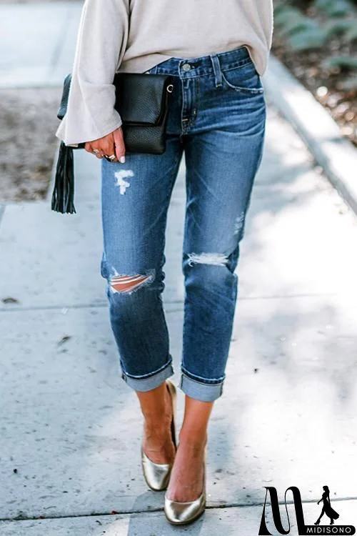 Ripped Mid Waist Jeans