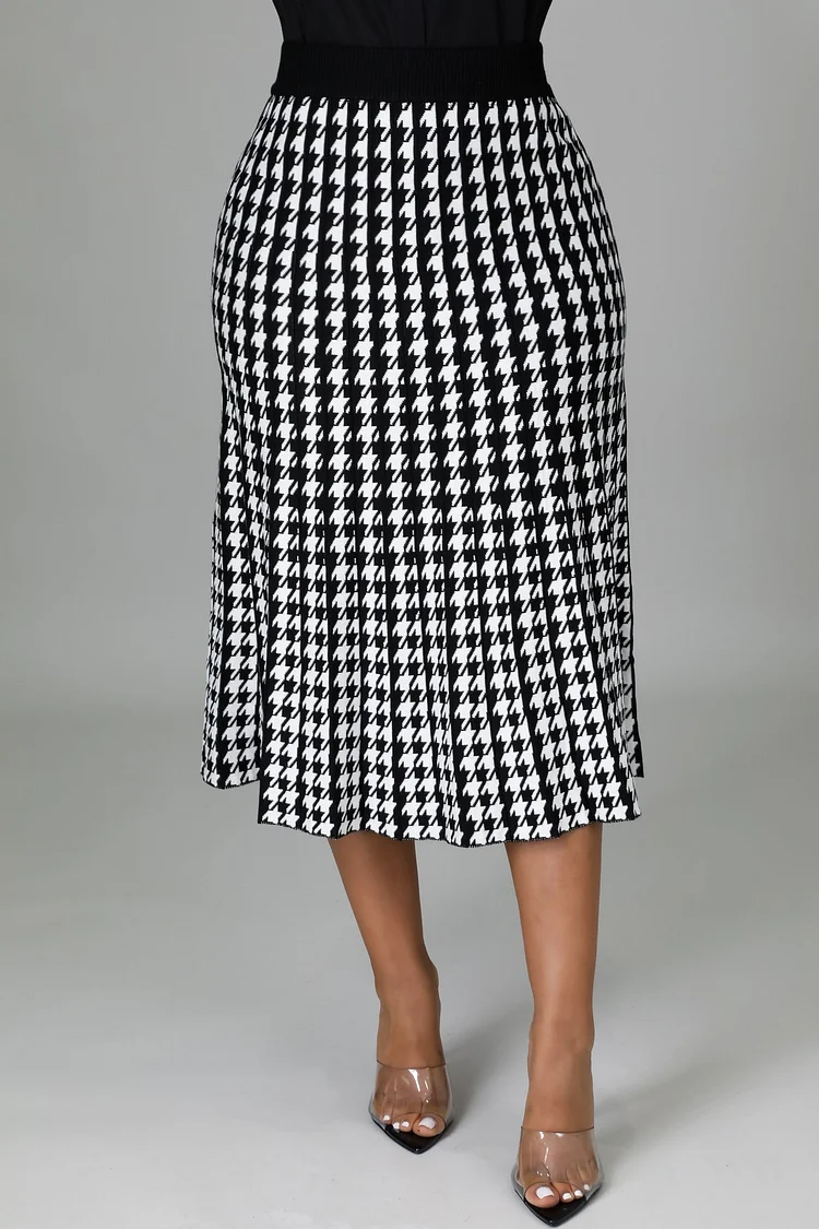 Long Knit Chidori Grid Skirt Long Sleeve Tops Matching Set