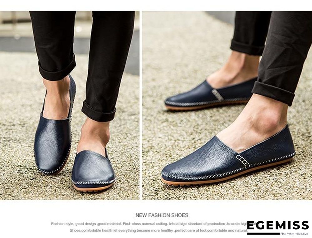 Men Non-slip Fashion Slip On Genuine Leather Flats Moccasins Loafers Shoes | EGEMISS
