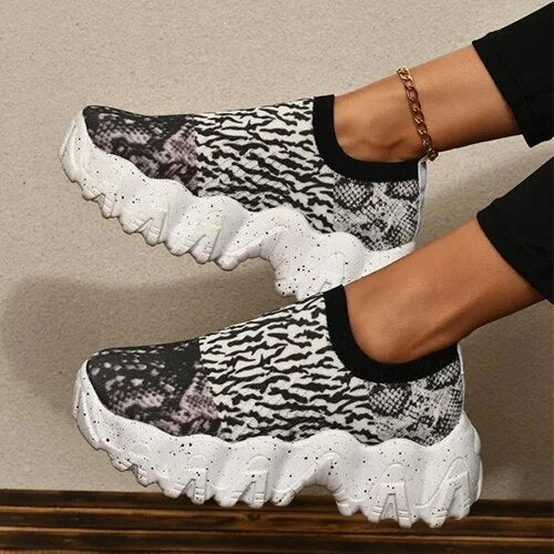 2021 Women Platform Sneakers Slip-on Elastic Band Vulcanized Female Leopard Sport Shoes Ladies Summer Footwear Plus Size