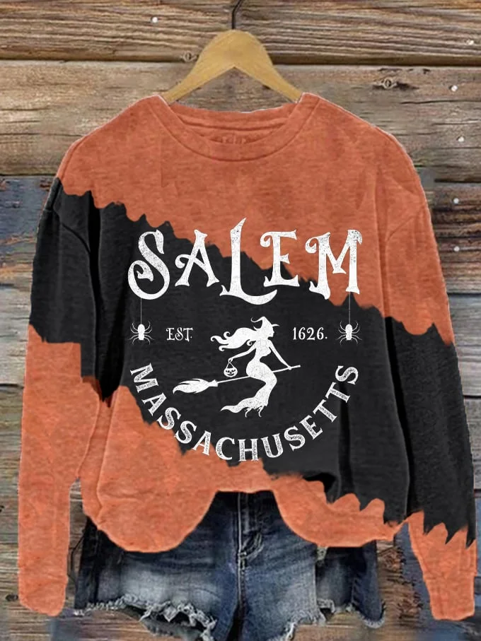 Women's Halloween Salam Witch Massachusetts Est.1626 Print Sweatshirt