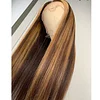 Brown Mixed Gold Highlight Straight Wigs