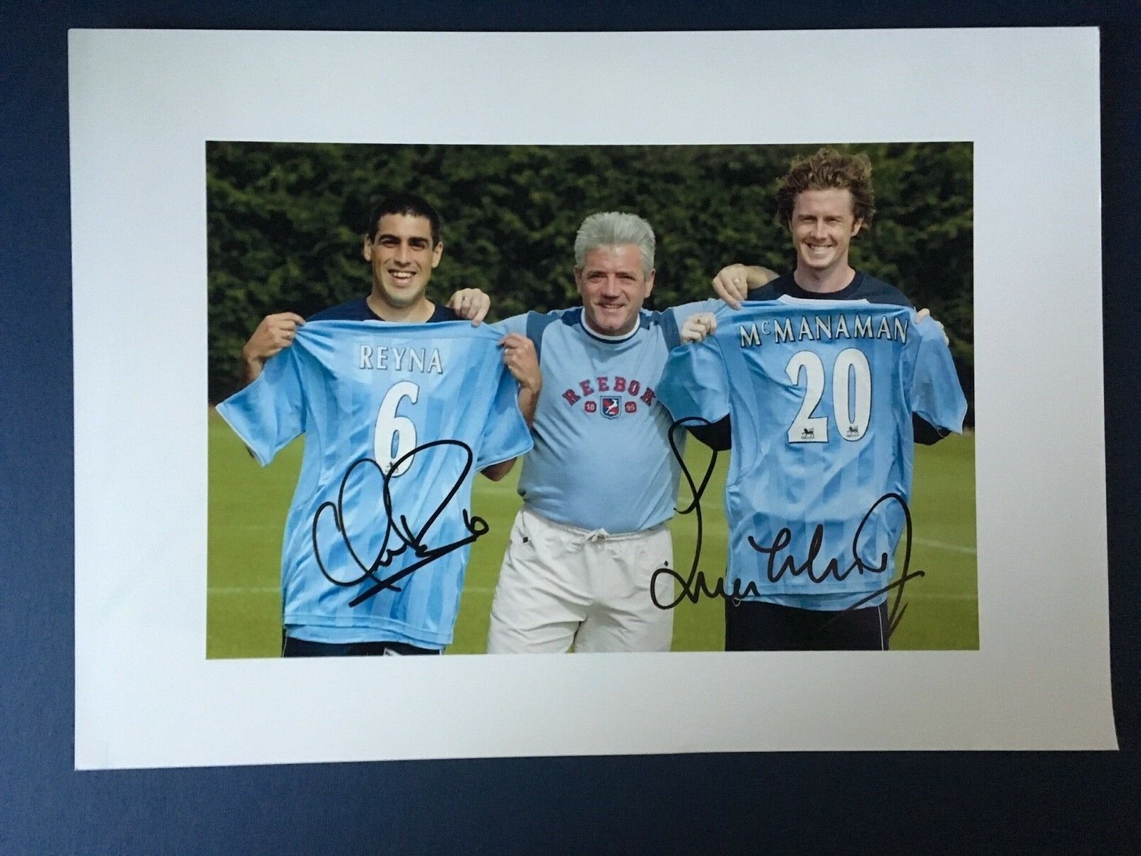 REYNA & MACMANAMAN - FORMER MANCHESTER CITY FOOTBALLERS - SUPERB SIGNED Photo Poster painting