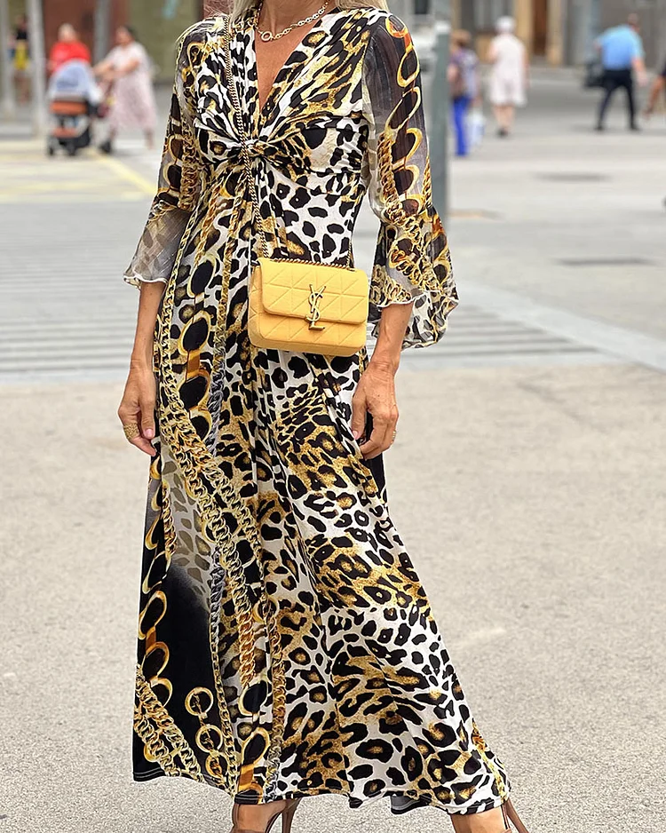 V-Neck Leopard Print Dress