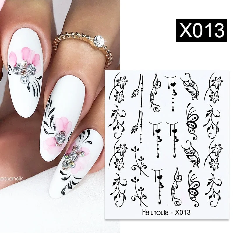 Harunouta Autumn Flowers Leaves Line Patter Nails Sticker Nail Art Decorations Decals Water Transfer Slider Foil Manicures Wraps-Nail Inspo