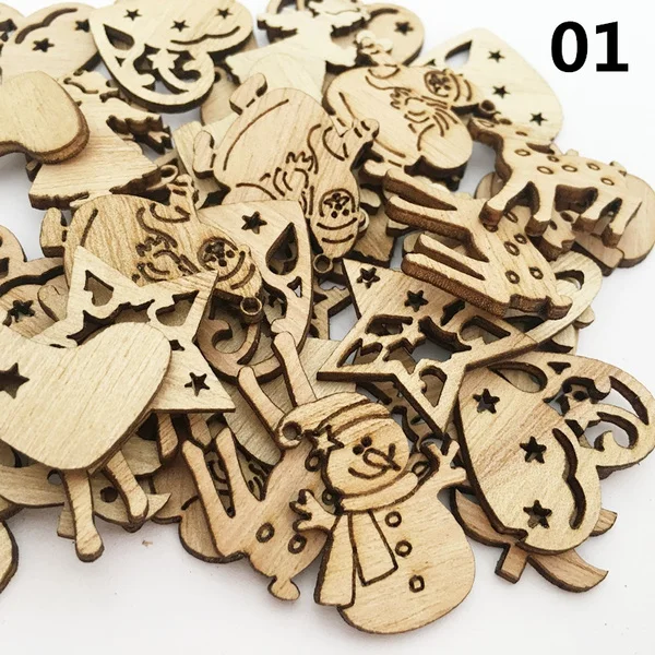 50Pcs Wooden Christmas Tree Ornaments Mini Snowflake Tree Hanging Pendants Christmas Decorations For Home New Year Gift