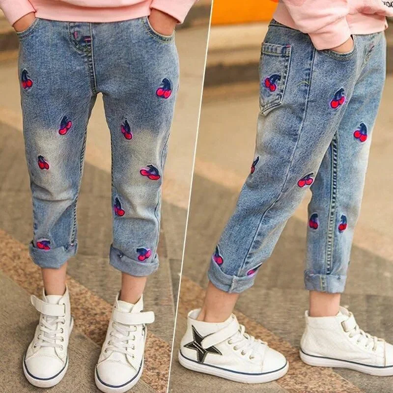 Fashion Spring Autumn Sports Jeans Girls Casual Pants 3-8Y Print Child Trouser Elastic Waist Kid Leggings School High Quality