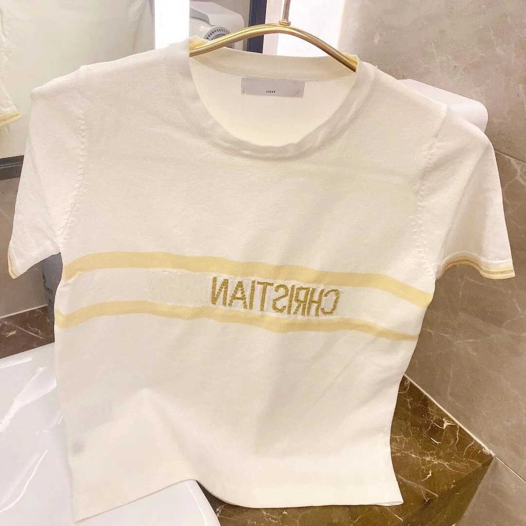 2022 Summer Luxury Women  Knitted Tops Ladies High Quality Embroidered T-shirts Spring New Vest Female Fashion Brand Letter Tees