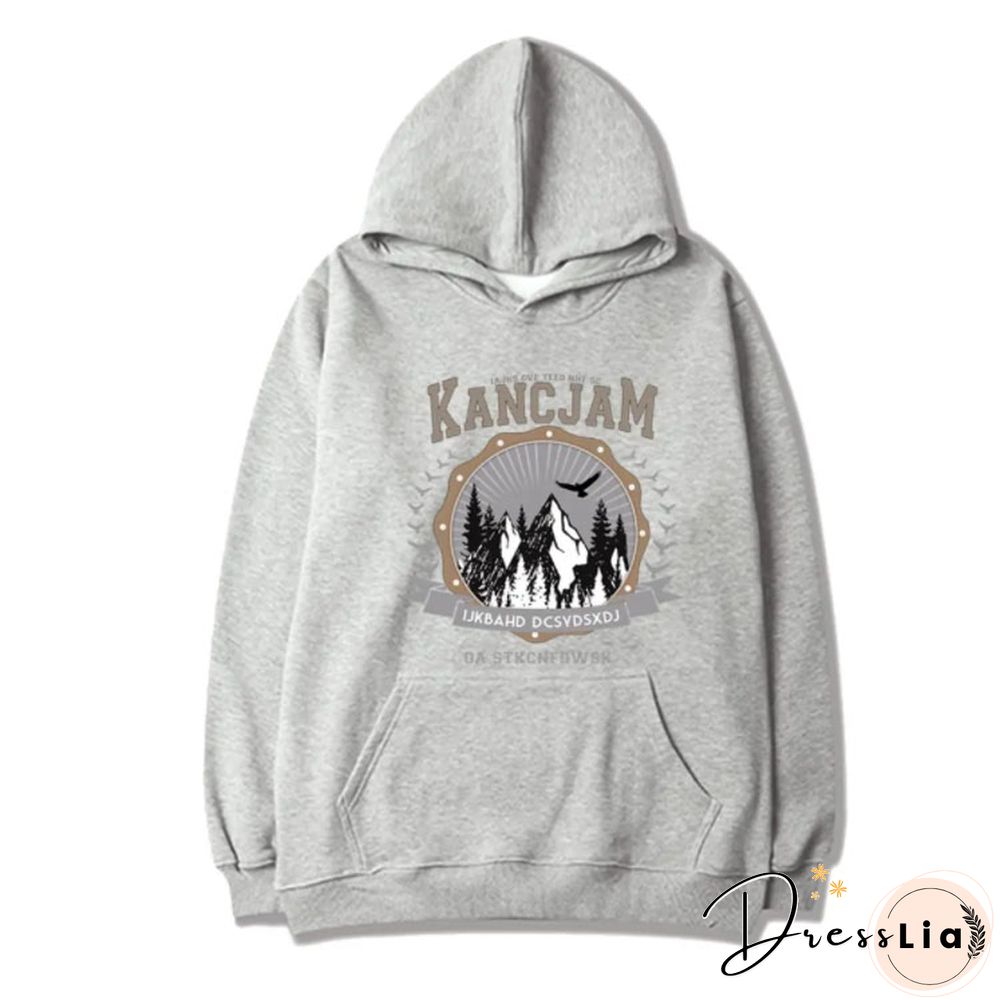 Vintage Unisex Mountains Print Oversized Hoodie