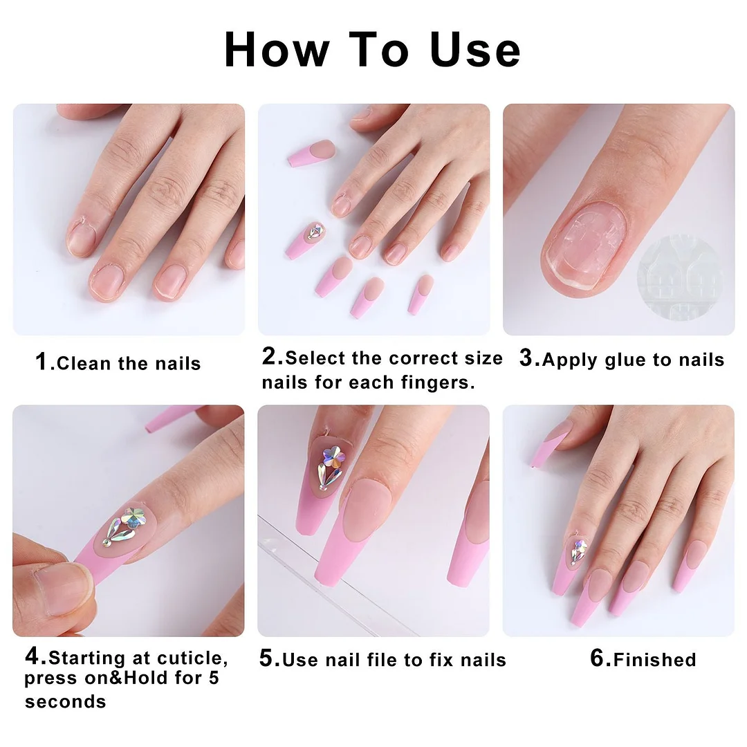 24pcs/Box Detachable Pink Marble Long Coffin False Nails Wearable Ballerina Fake Nails Full Cover Nail Tips Press On Nails-Nail Inspo