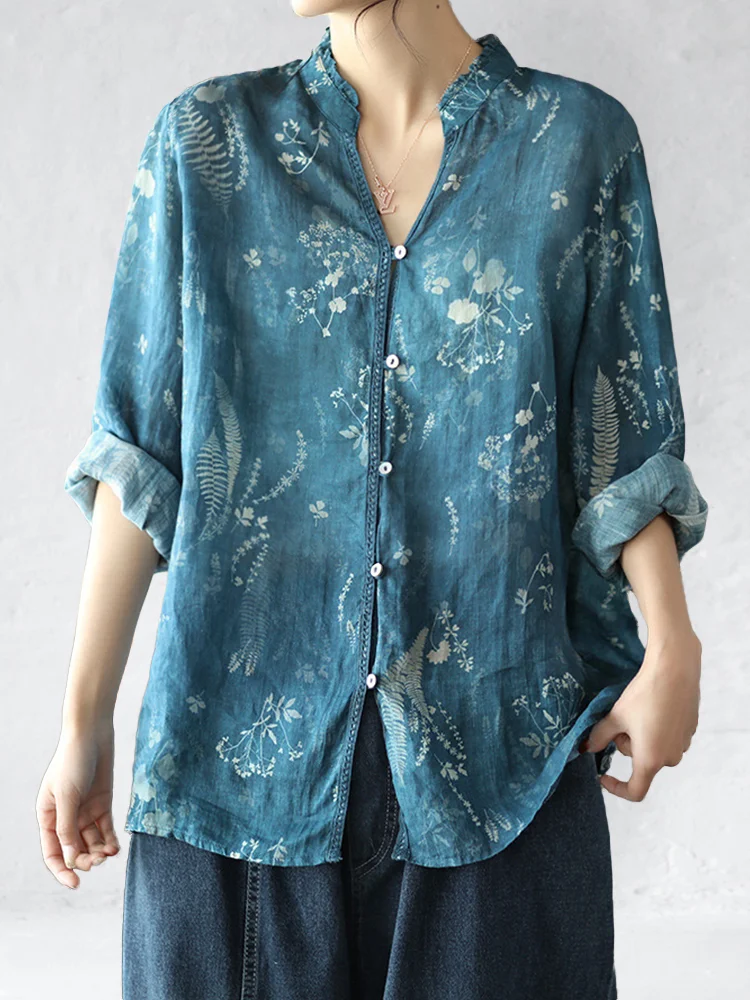 Floral Print Ruffle Collar Blouse