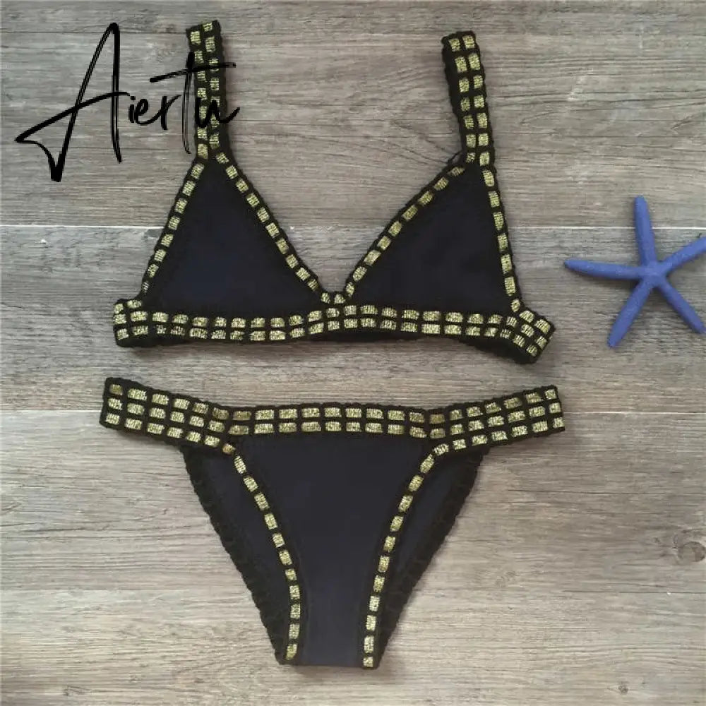 Crochet Swimsuit Bikinis Women's Swimming Suit Sexy Bandage Brazilian Bikini Swimwear Women Bathing Suit Biquini Aiertu