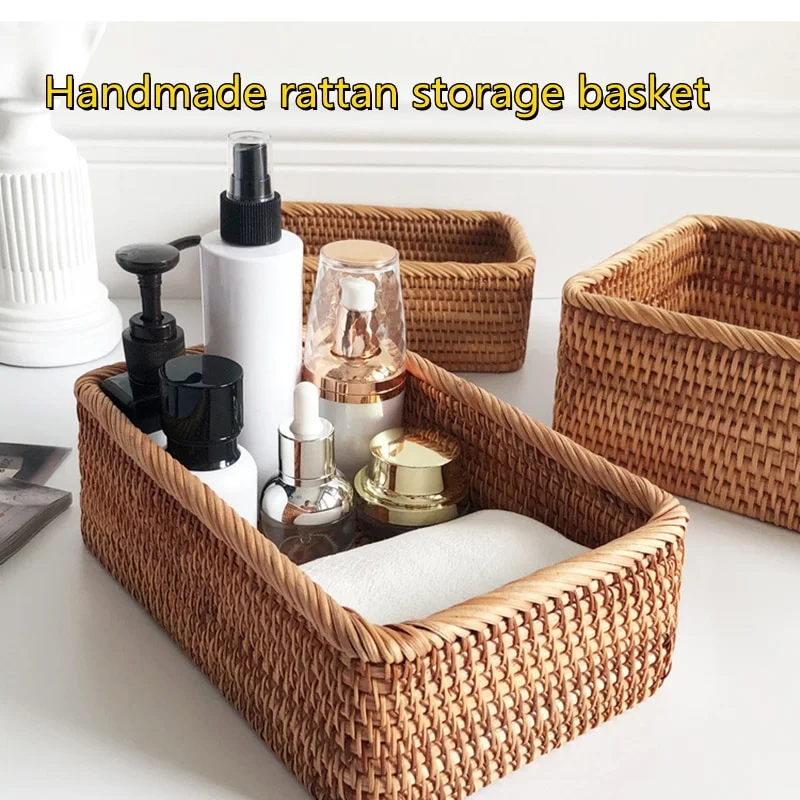 Hand-woven rattan basket storage box