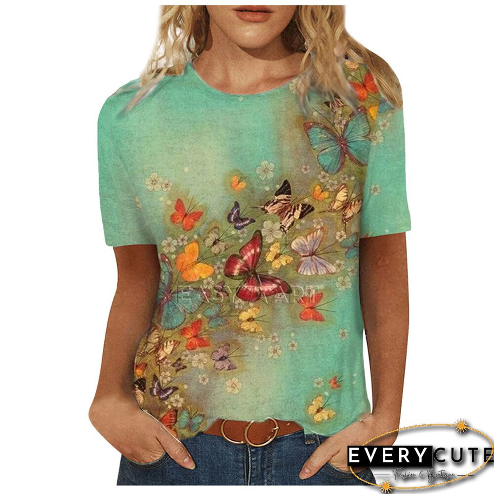 Women 3D Landscape Painting Positioning Sunflower Print T Shirt New Summer Vintage Casual Short Sleeve O-Neck Size Top