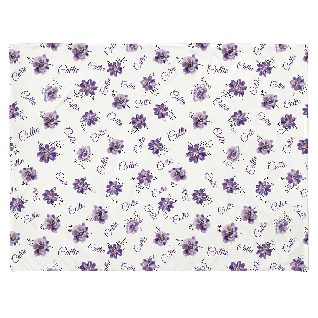 Personalized Purple Flowers Baby Girl Name Blanket 