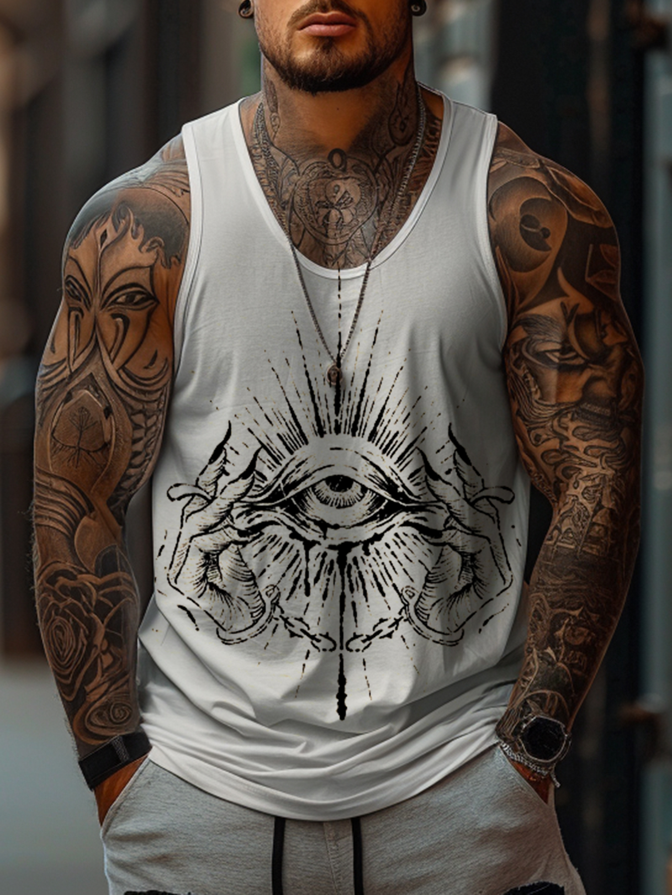 Unisex Mystic Eye Print Casual Sleeveless Tee / TECHWEAR CLUB / Techwear