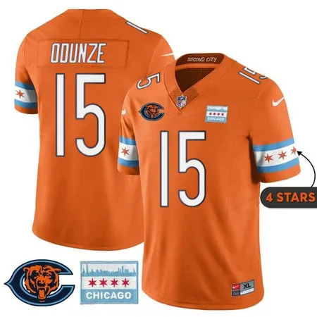 Men's Chicago Bears #15 Rome Odunze Orange City Edition With Chicago Flag Vapor F.U.S.E. Untouchable Limited Jersey