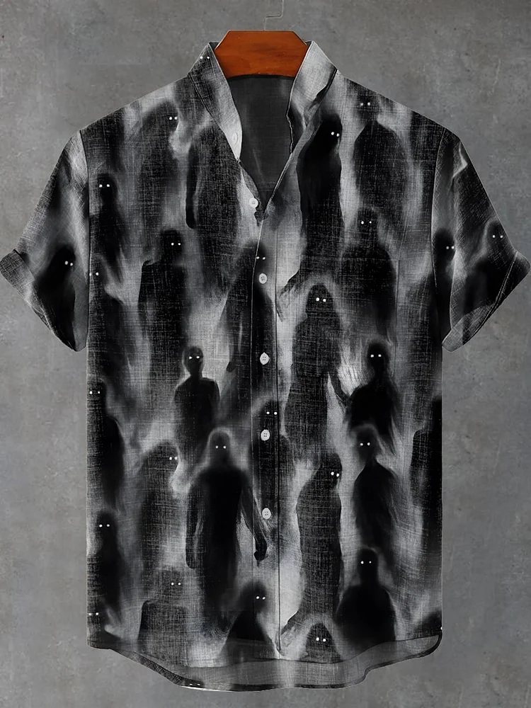Men's Vintage Dark Style Ghost Halloween Art Casual Printed Shirt