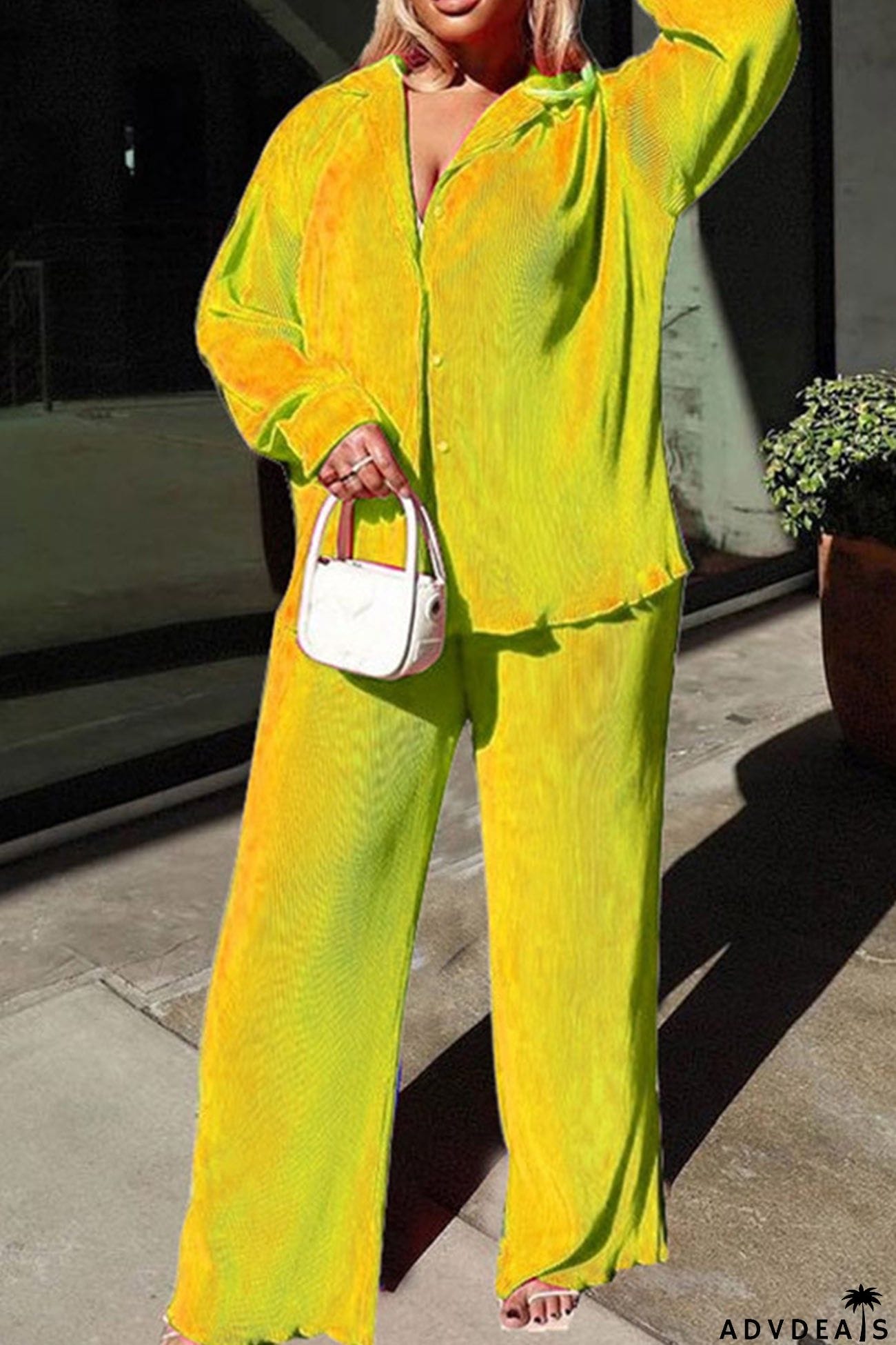 Pleated Shirt Long Pants Suits