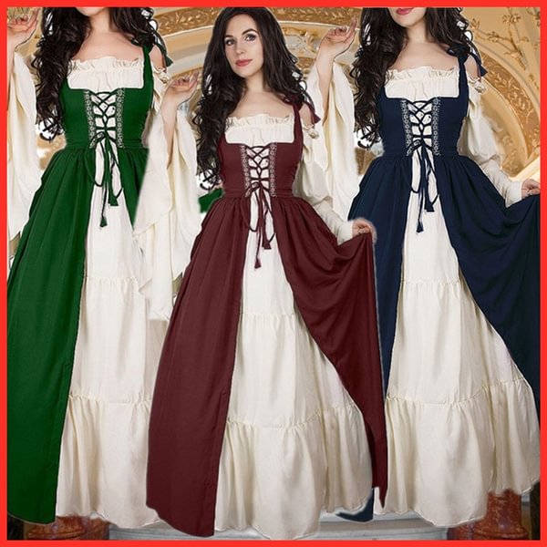 New Fashion Women's Long Sleeve Medieval Retro Long Dress Vintage Maxi Cosplay Dress - Shop Trendy Women's Fashion | TeeYours