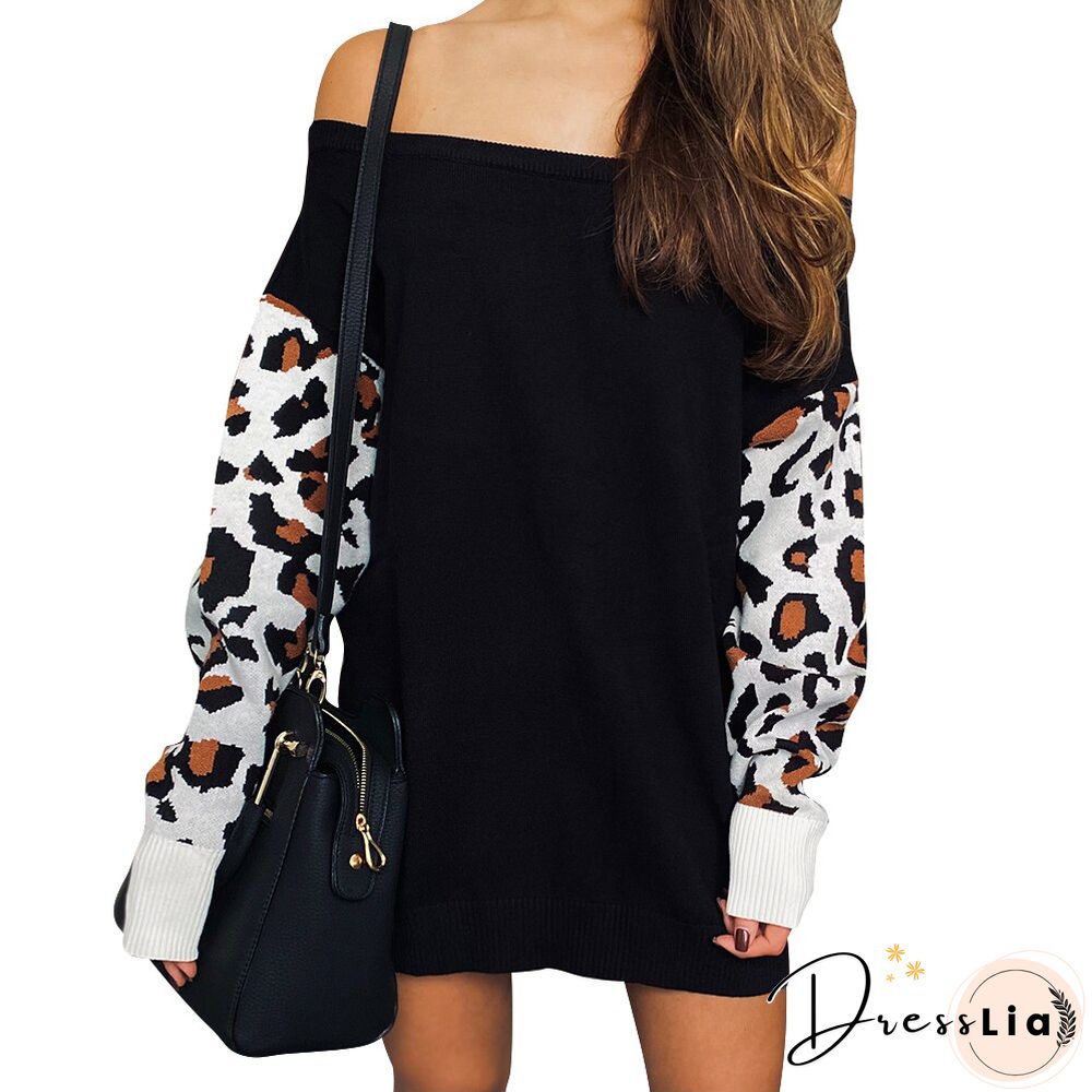 Sale Women Long Sleeve Leopard Printed Sweater Winter Female Casual Patchwork Knitted