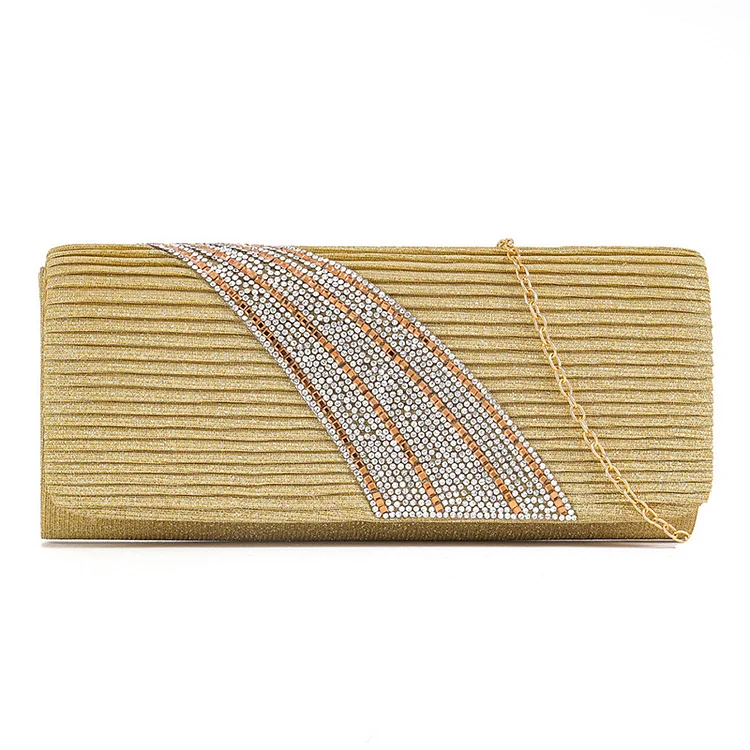 Evening Gold Sparkly Rhinestone Striped Sparkly Clutch Bag  Flycurvy [product_label]