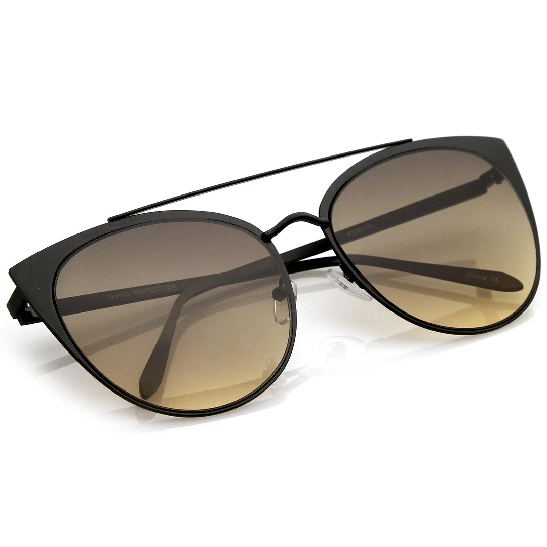 Women's Oversize Metal Crossbar Colored Flat Lens Cat Eye glasses 61mm