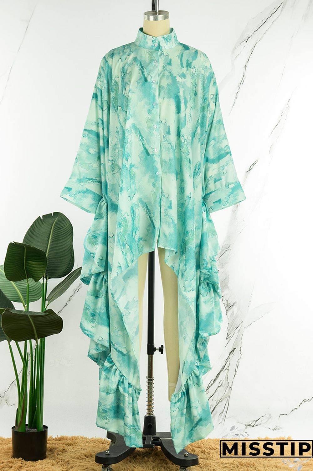 Grey Casual Street Print Patchwork Buckle Asymmetrical Turtleneck Plus Size Tops