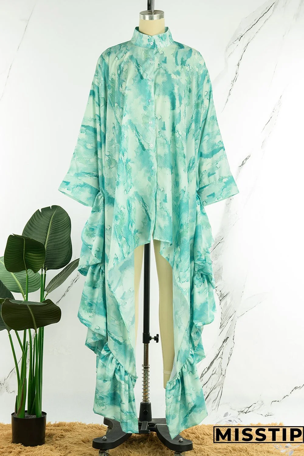 Grey Casual Street Print Patchwork Buckle Asymmetrical Turtleneck Plus Size Tops